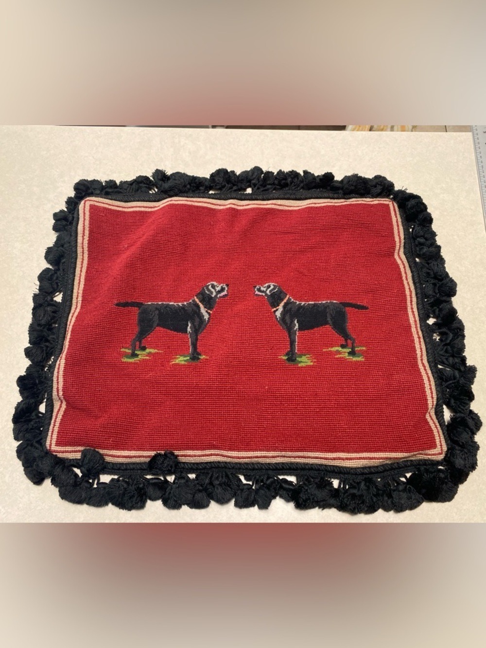 Vintage Red & Black Dog Motif Accent Pillow Case Single
